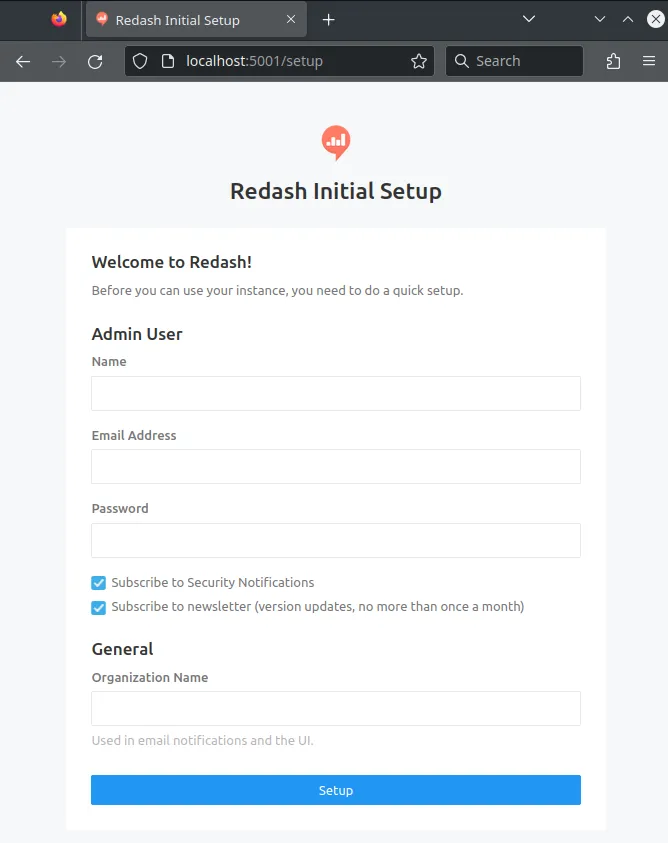 Redash 설정 화면