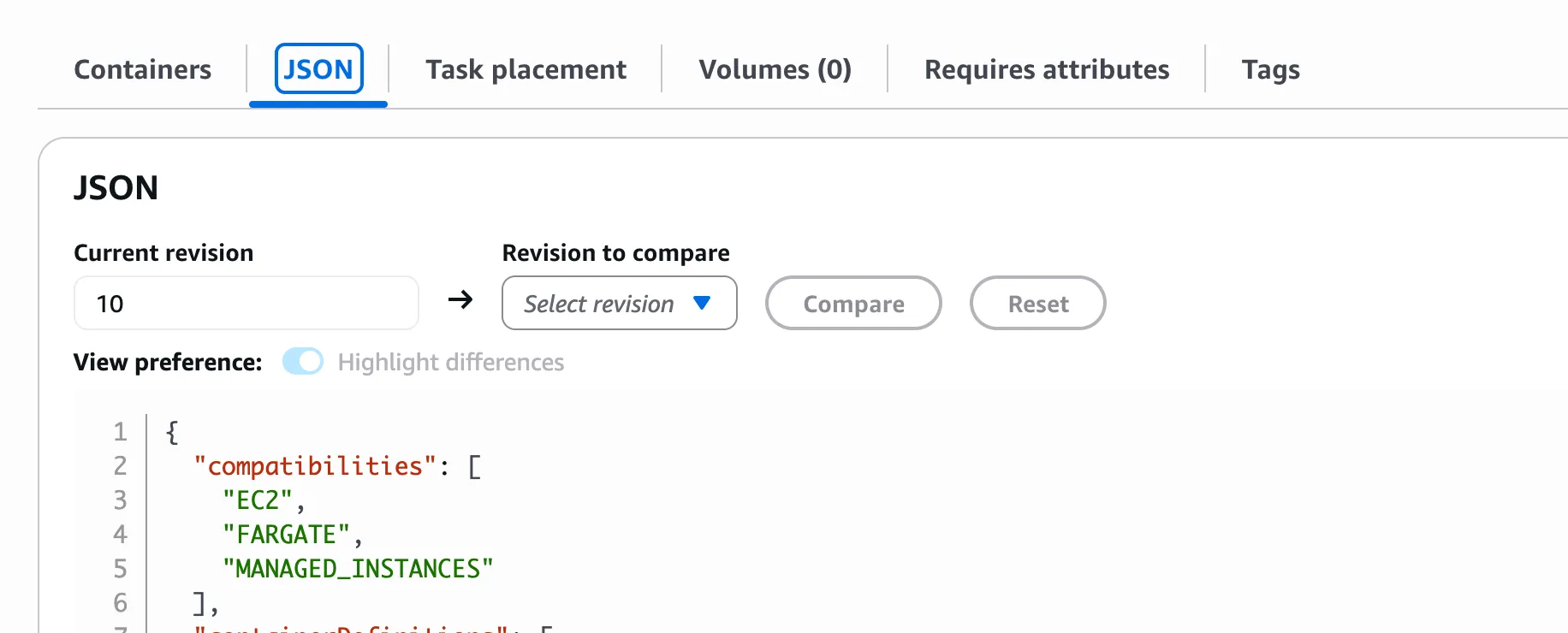 ECS task definition 화면